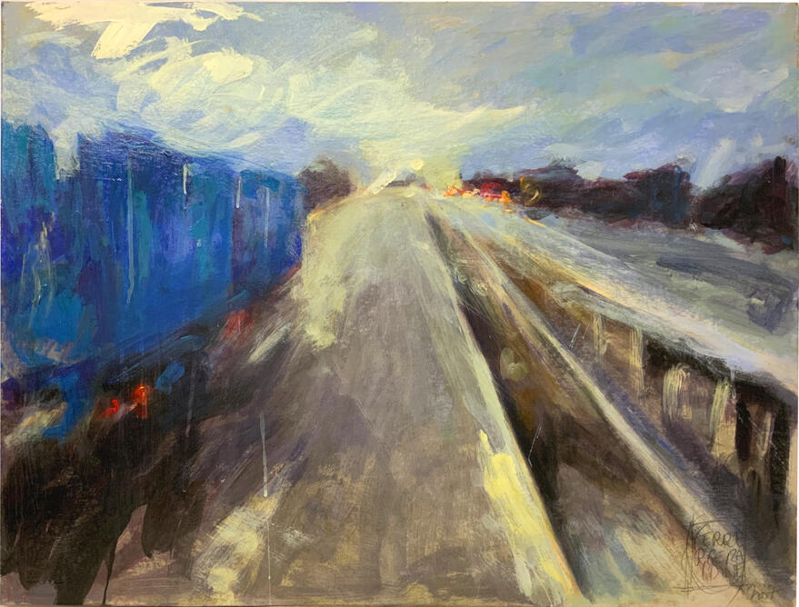 "Camion bleu", acrylique sur bois.