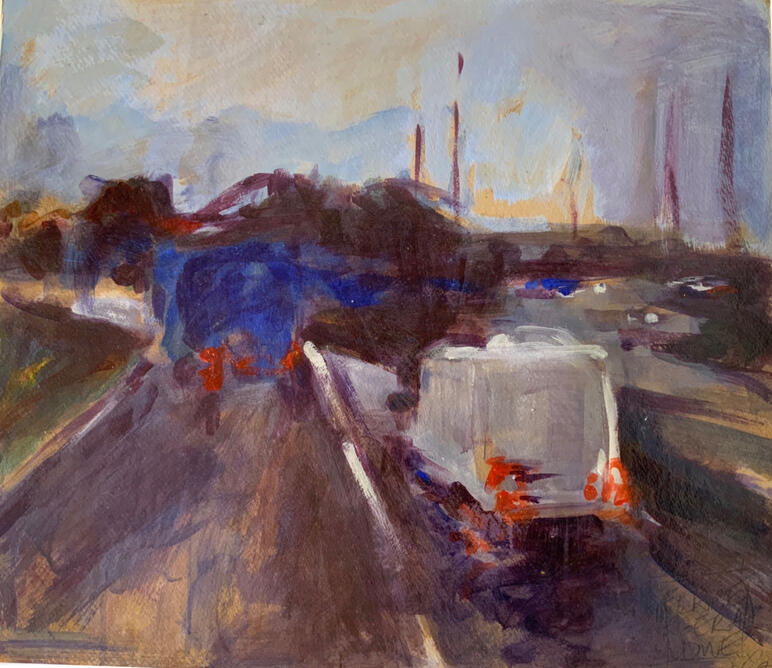 "2 camionnettes”, acrylique sur carton.