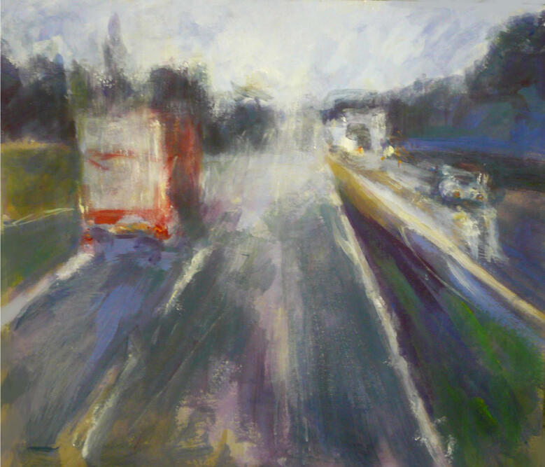 "Camion rouge". acrylique sur carton.