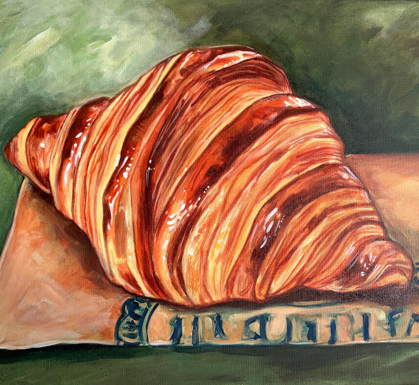 "Croissant au beurre", acrylique sur panneau de bois, 30 x 30 cm.