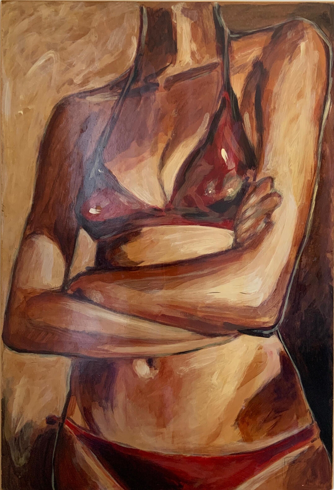 Bikini rouge, acrylique sur bois, 90 x 61 cm. Vendue.